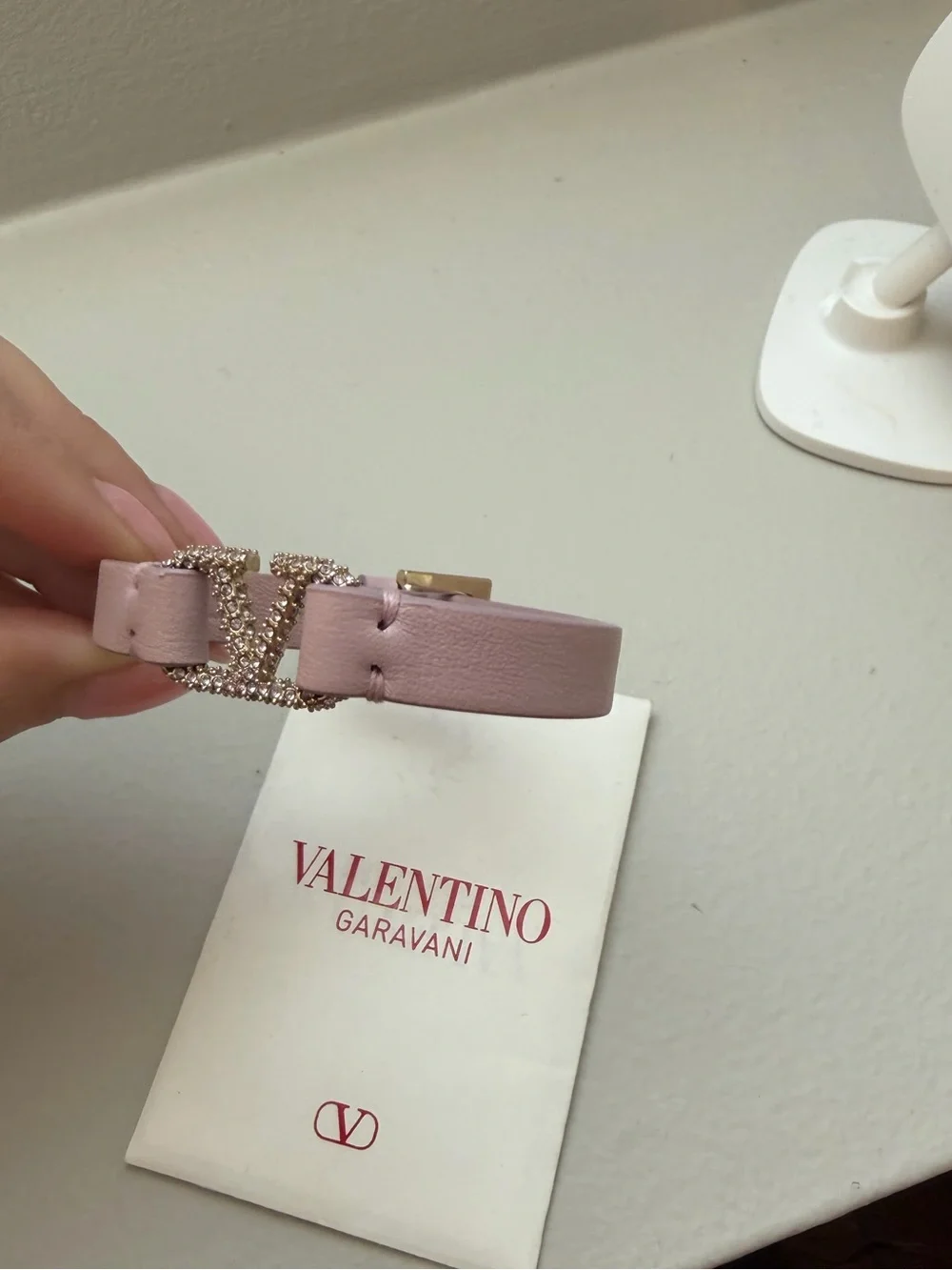 Valentino Garavani Pale Pink Leather VLOGO Bracelet